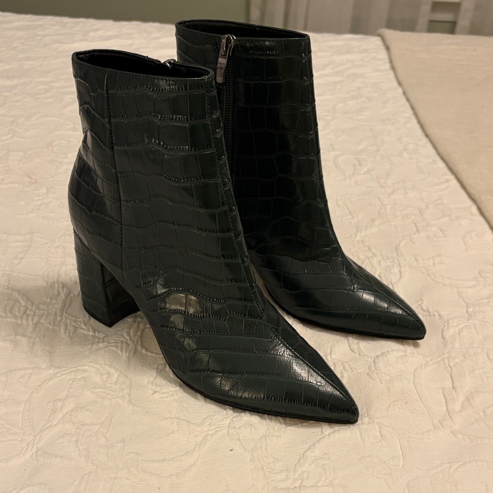 Marc Fisher Dark Green Croc-Embossed Ankle Boots